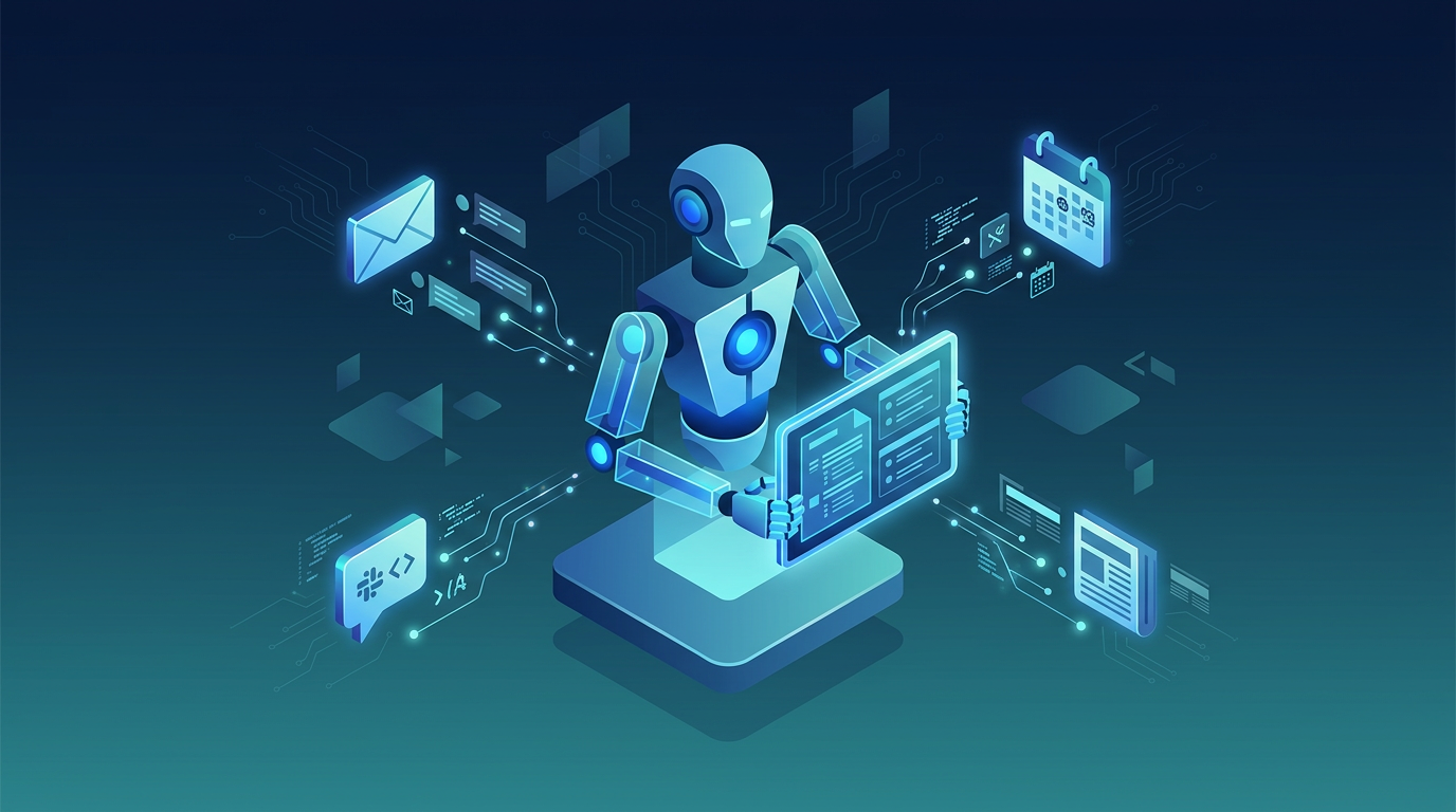 Illustration of an AI agent preparing a morning briefing from multiple data sources