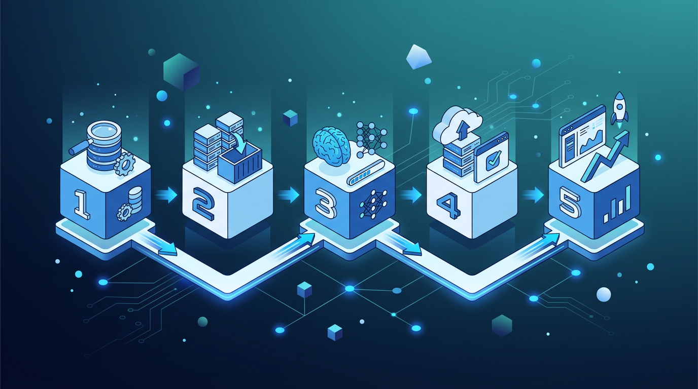 Illustration of a step-by-step setup process for deploying an AI agent in a business